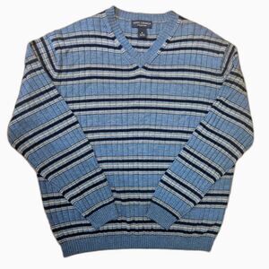 VTG Baggy Wool V-Neck Sweater Striped Grunge or Preppy Men's XL